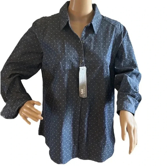 Vintage NWT Large blue cotton jean shirt ,LEE Riders NWT!Yellowstone,cowgirl - Picture 1 of 9
